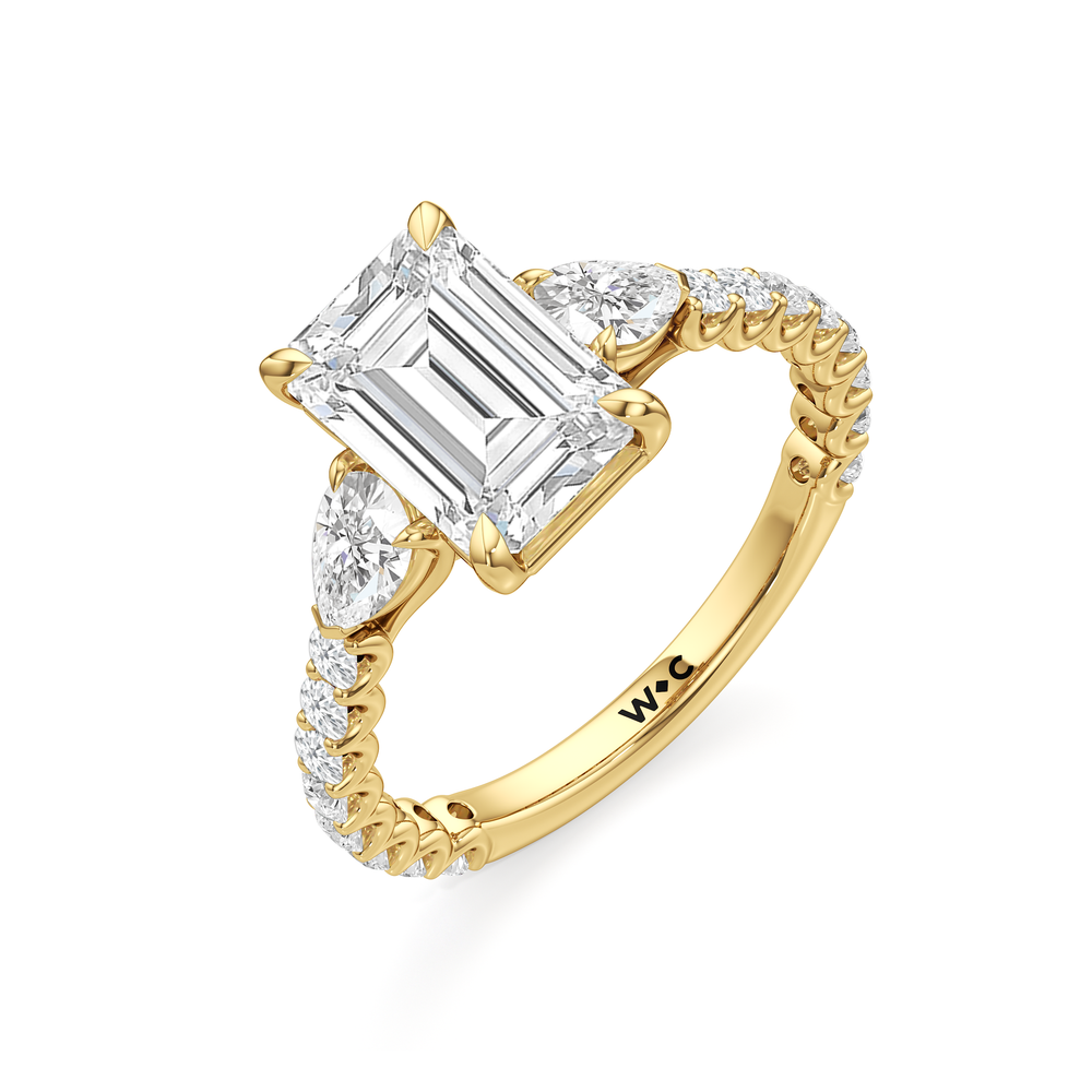 Arc Pear Engagement Ring with Emerald Cut Diamond in 14KT Yellow Gold view 5
