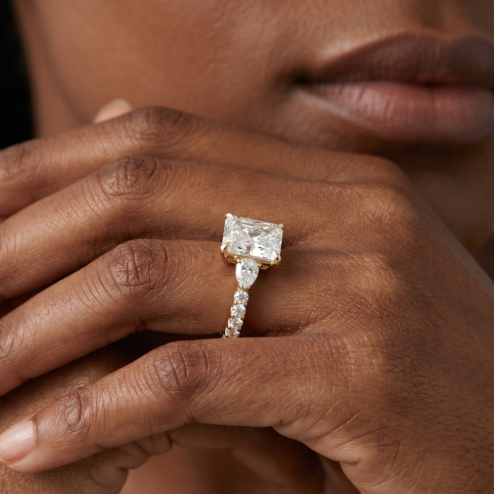 Arc Pear Engagement Ring with Radiant Cut Diamond in 14KT Rose Gold view 2
