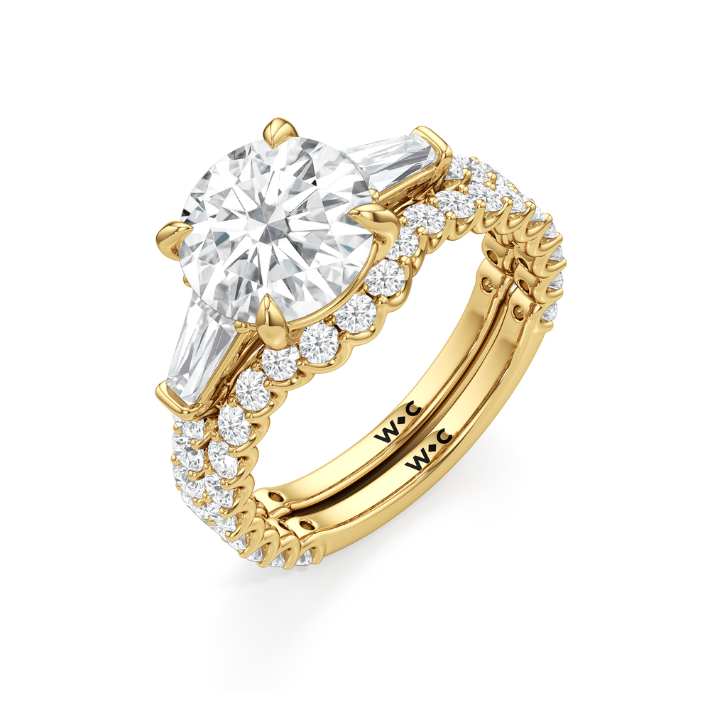 Arc Baguette Diamond Wedding Band with 18KT Yellow Gold Cut Diamond in 14KT Yellow Gold view 6
