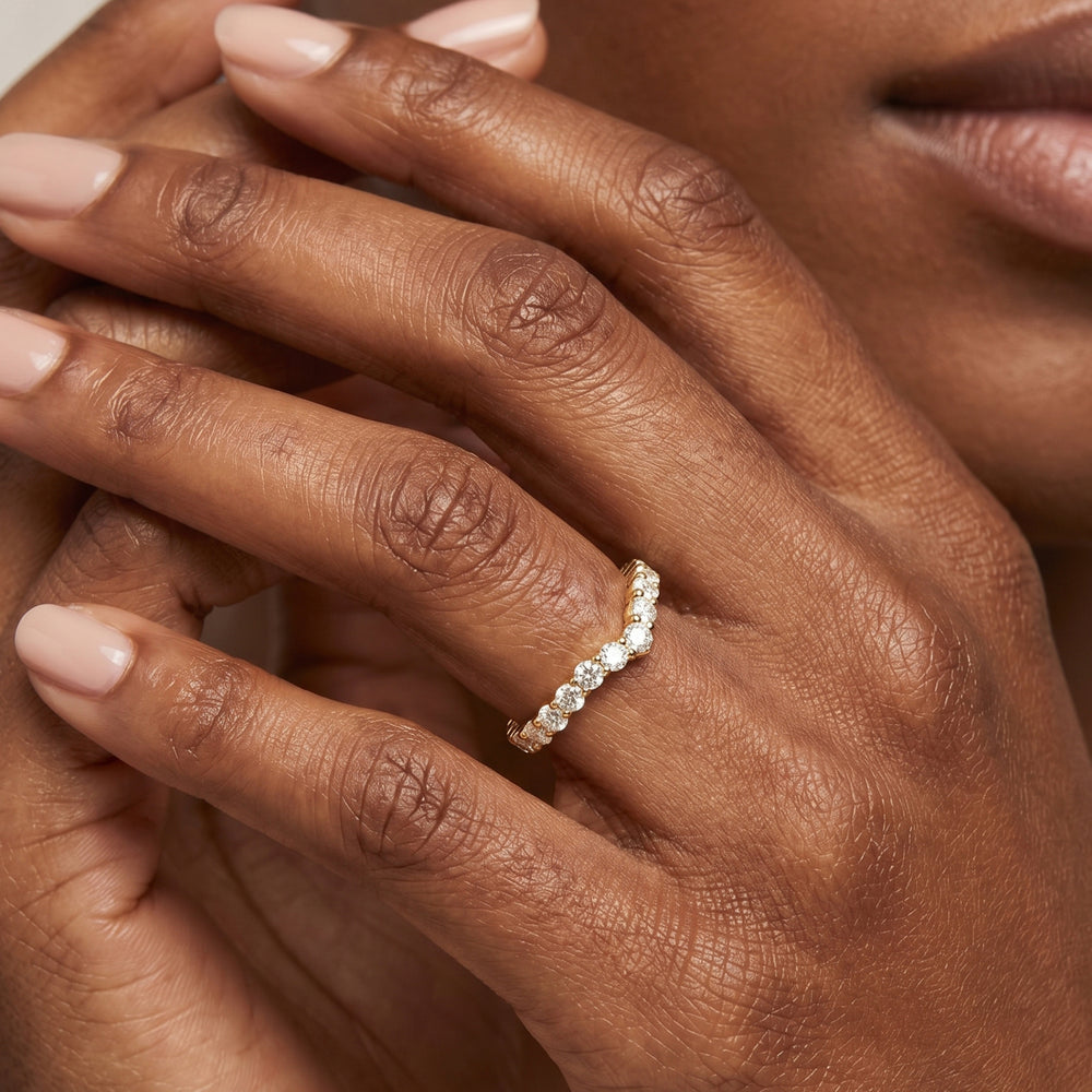 Arc Baguette Diamond Wedding Band with 18KT Rose Gold Cut Diamond in 14KT Rose Gold view 2
