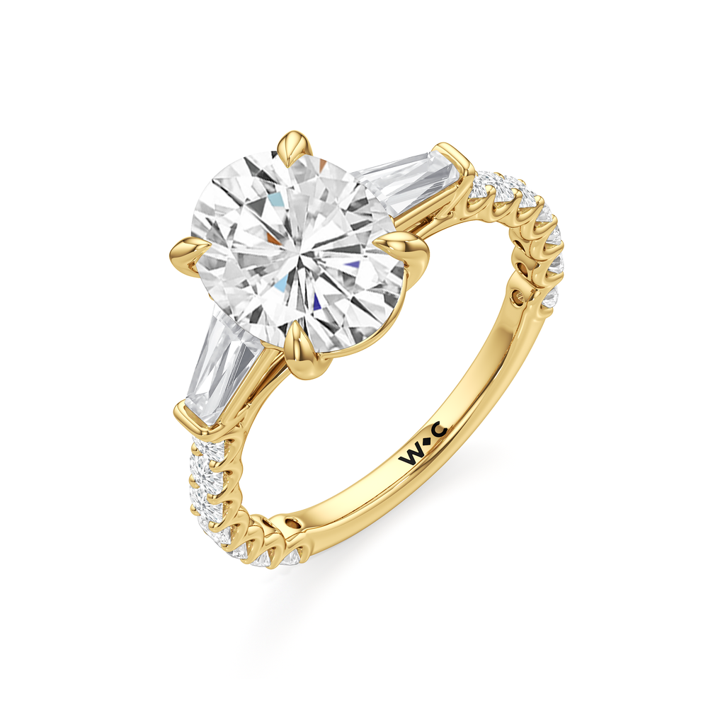 Arc Baguette Engagement Ring with Oval Cut Diamond in 14KT Yellow Gold view 6
