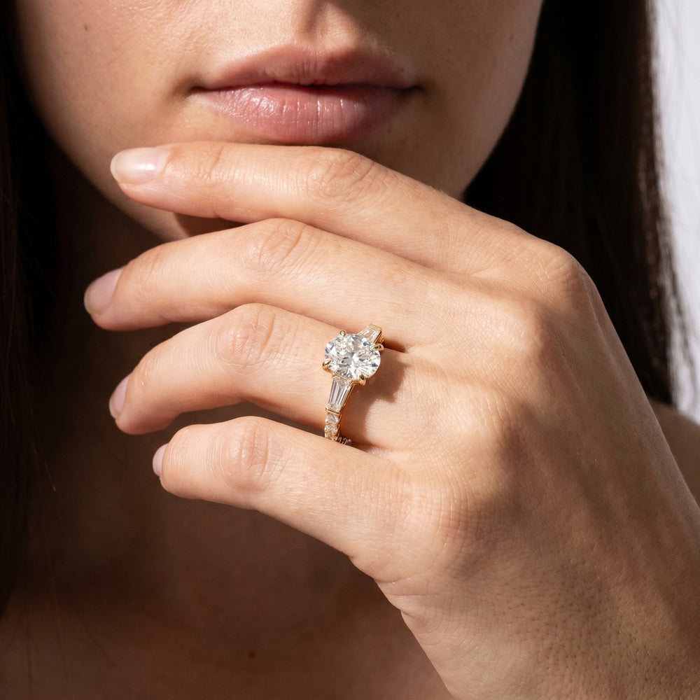 Arc Baguette Engagement Ring with Round Cut Diamond in 14KT Platinum view 2
