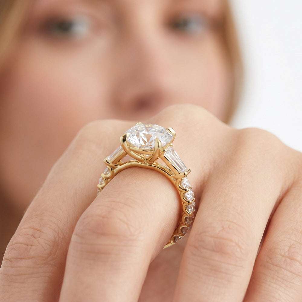 Arc Baguette Engagement Ring with Emerald Cut Diamond in 14KT Rose Gold view 3
