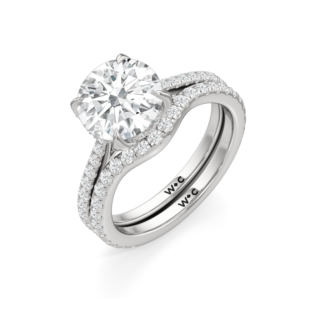 The Tulip Heart Diamond Wedding Band with Platinum Cut Diamond in 14KT Platinum view 7
