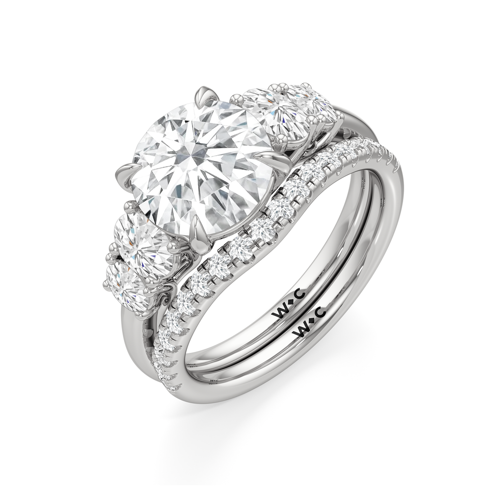 Trellis Oval Side Stone Diamond Wedding Band with 14KT White Gold Cut Diamond in 14KT White Gold view 6
