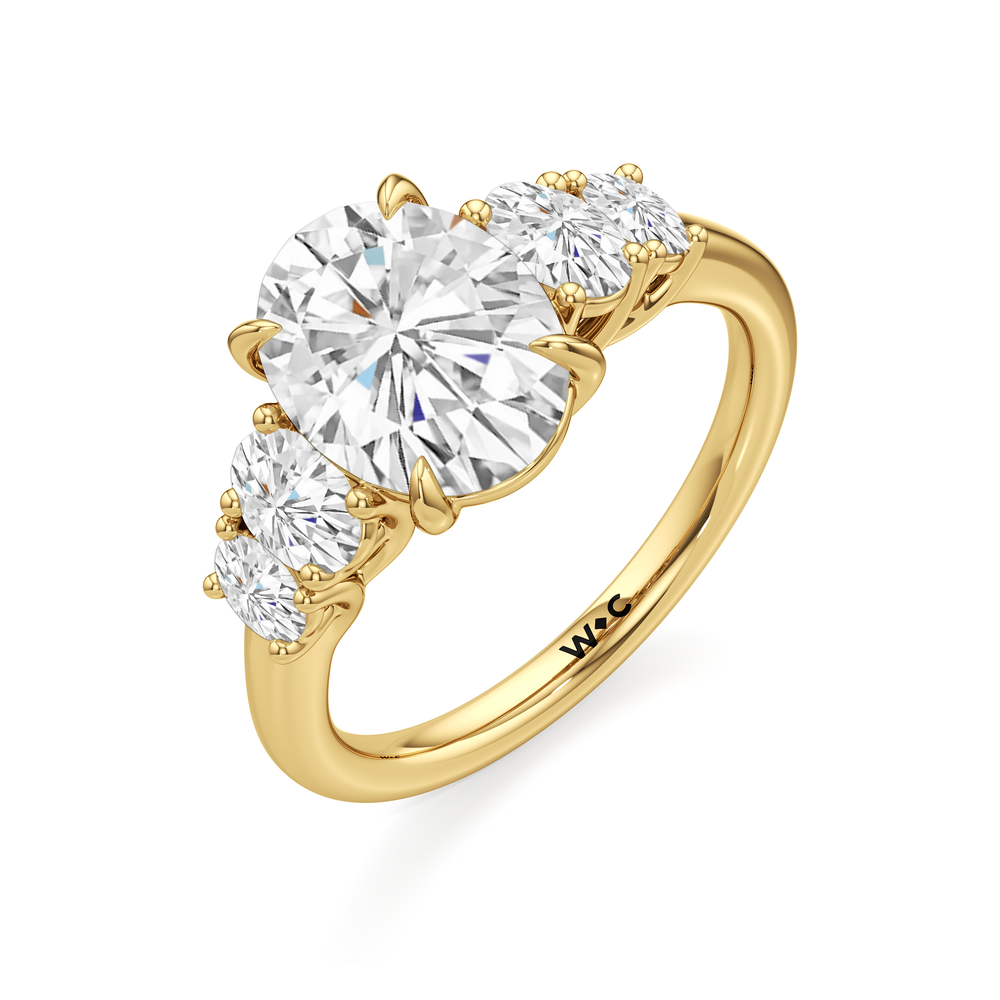 Trellis Oval Side Stone Engagement Ring with Oval Cut Diamond in 14KT Yellow Gold view 5
