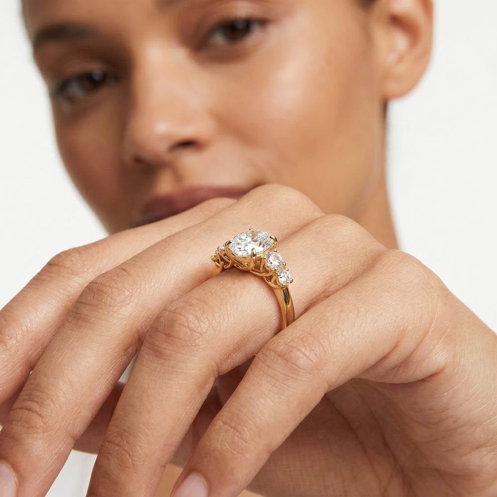 Trellis Oval Side Stone Engagement Ring with Round Cut Diamond in 14KT White Gold view 3
