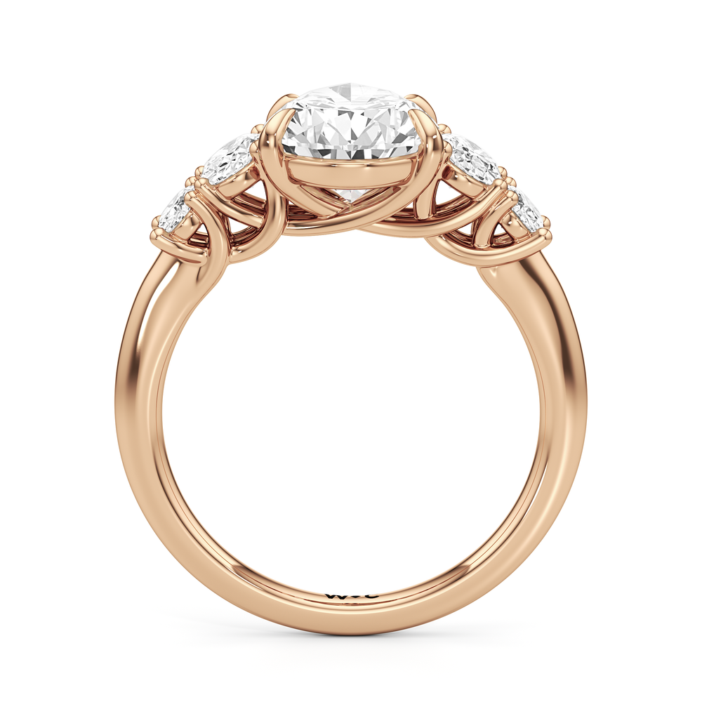 Trellis Oval Side Stone Engagement Ring with Pear Cut Diamond in 14KT Rose Gold view 4
