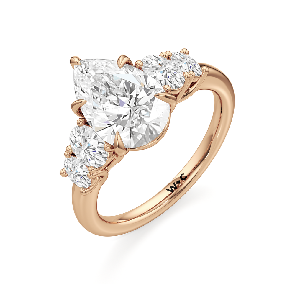 Trellis Oval Side Stone Engagement Ring with Pear Cut Diamond in 14KT Rose Gold view 5
