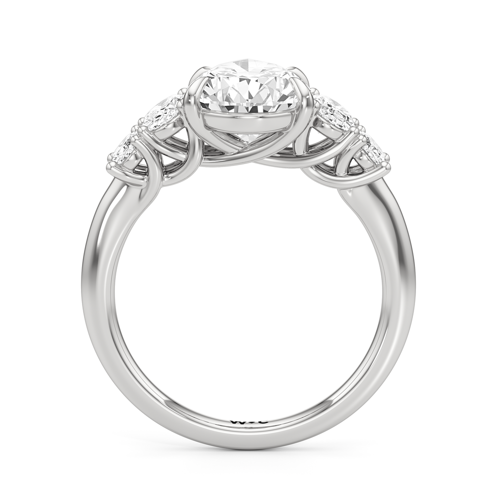 Trellis Oval Side Stone Engagement Ring with Pear Cut Diamond in 14KT White Gold view 4
