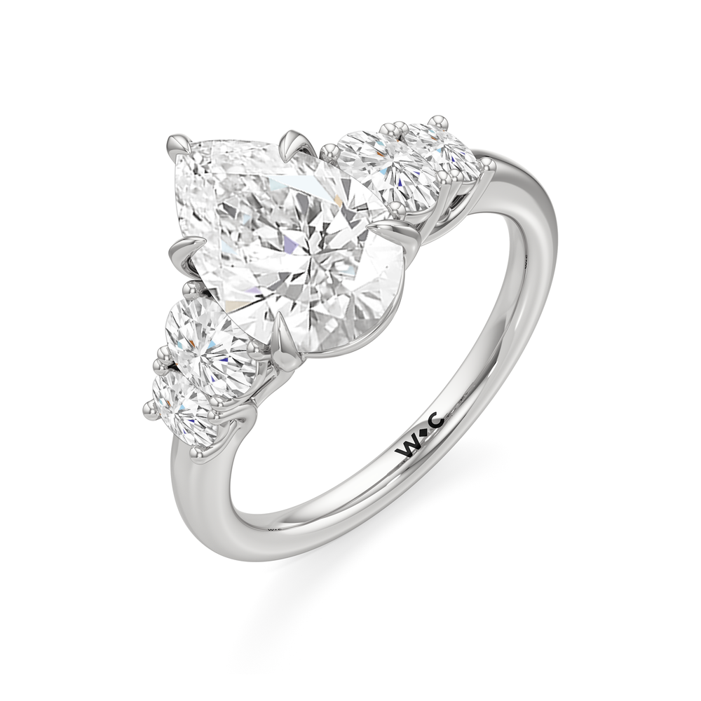 Trellis Oval Side Stone Engagement Ring with Pear Cut Diamond in 14KT White Gold view 5
