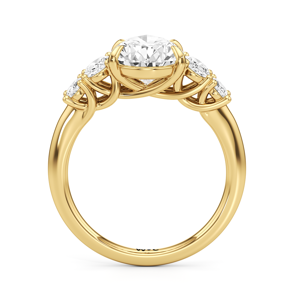 Trellis Oval Side Stone Engagement Ring with Pear Cut Diamond in 14KT Yellow Gold view 4
