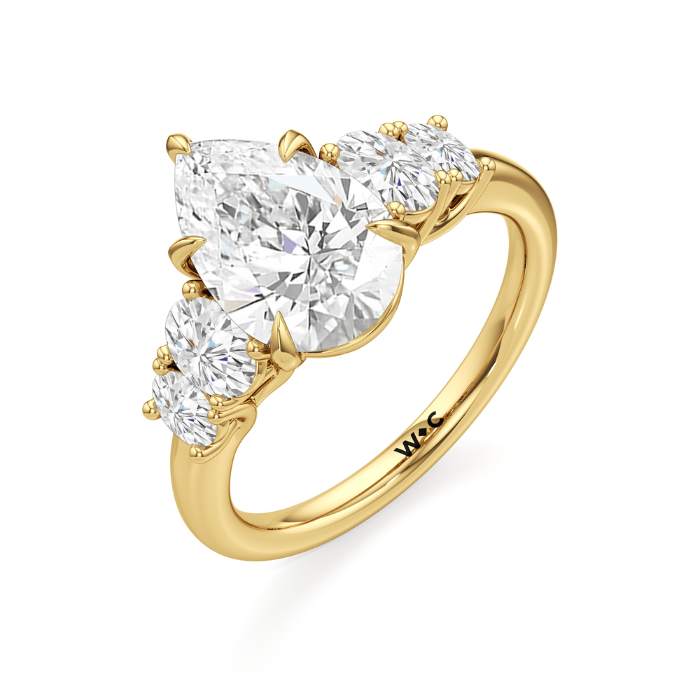 Trellis Oval Side Stone Engagement Ring with Pear Cut Diamond in 14KT Yellow Gold view 5
