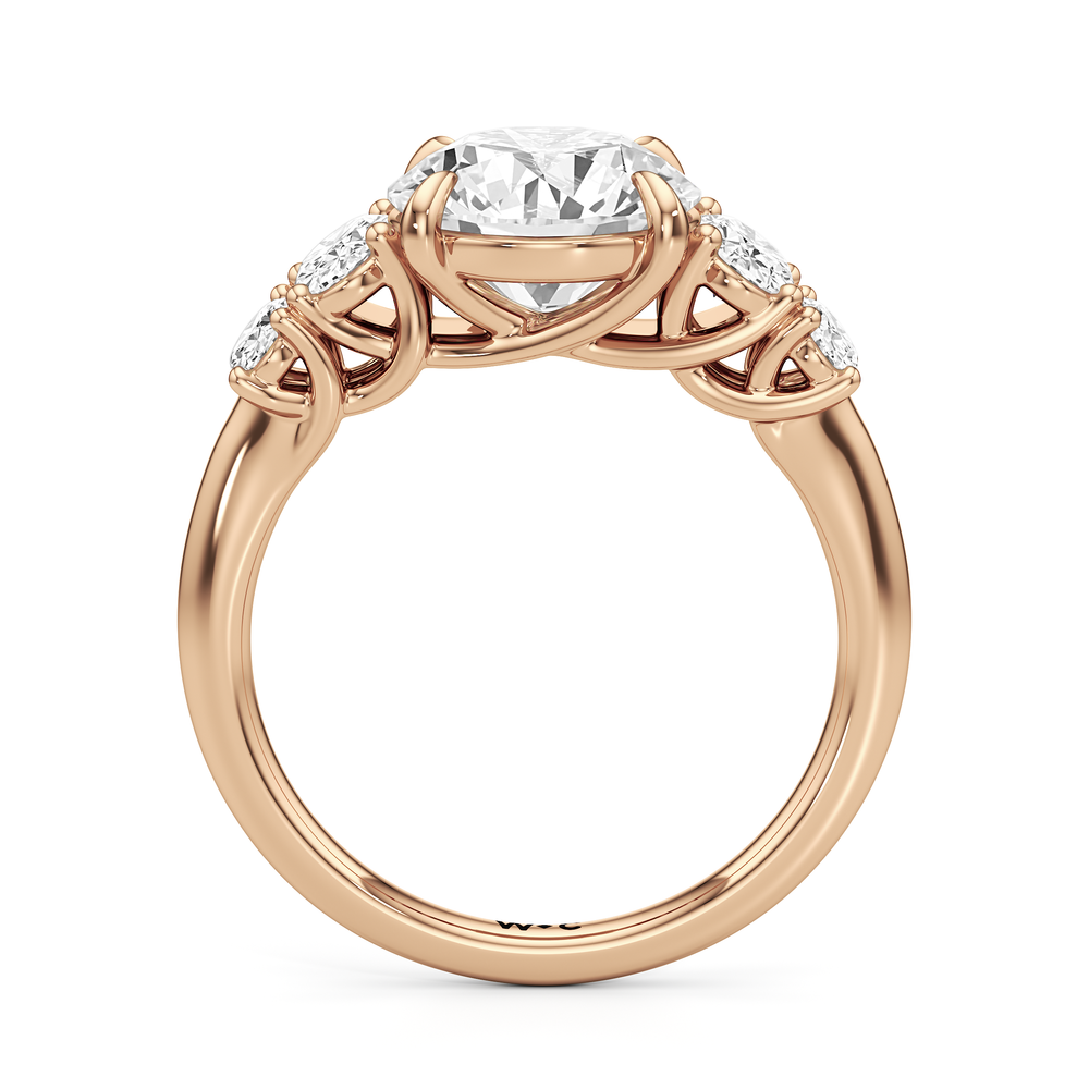 Trellis Oval Side Stone Engagement Ring with Round Cut Diamond in 14KT Rose Gold view 4
