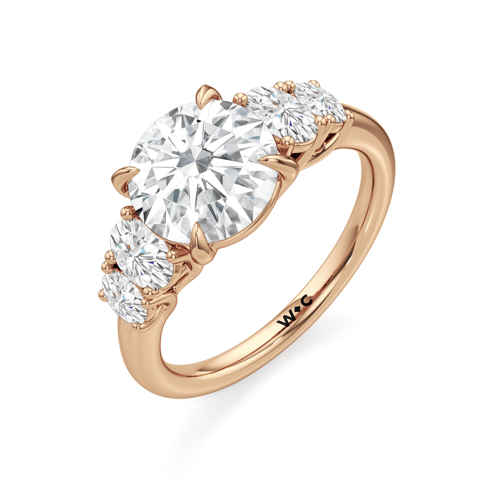Trellis Oval Side Stone Engagement Ring with Round Cut Diamond in 14KT Rose Gold view 5
