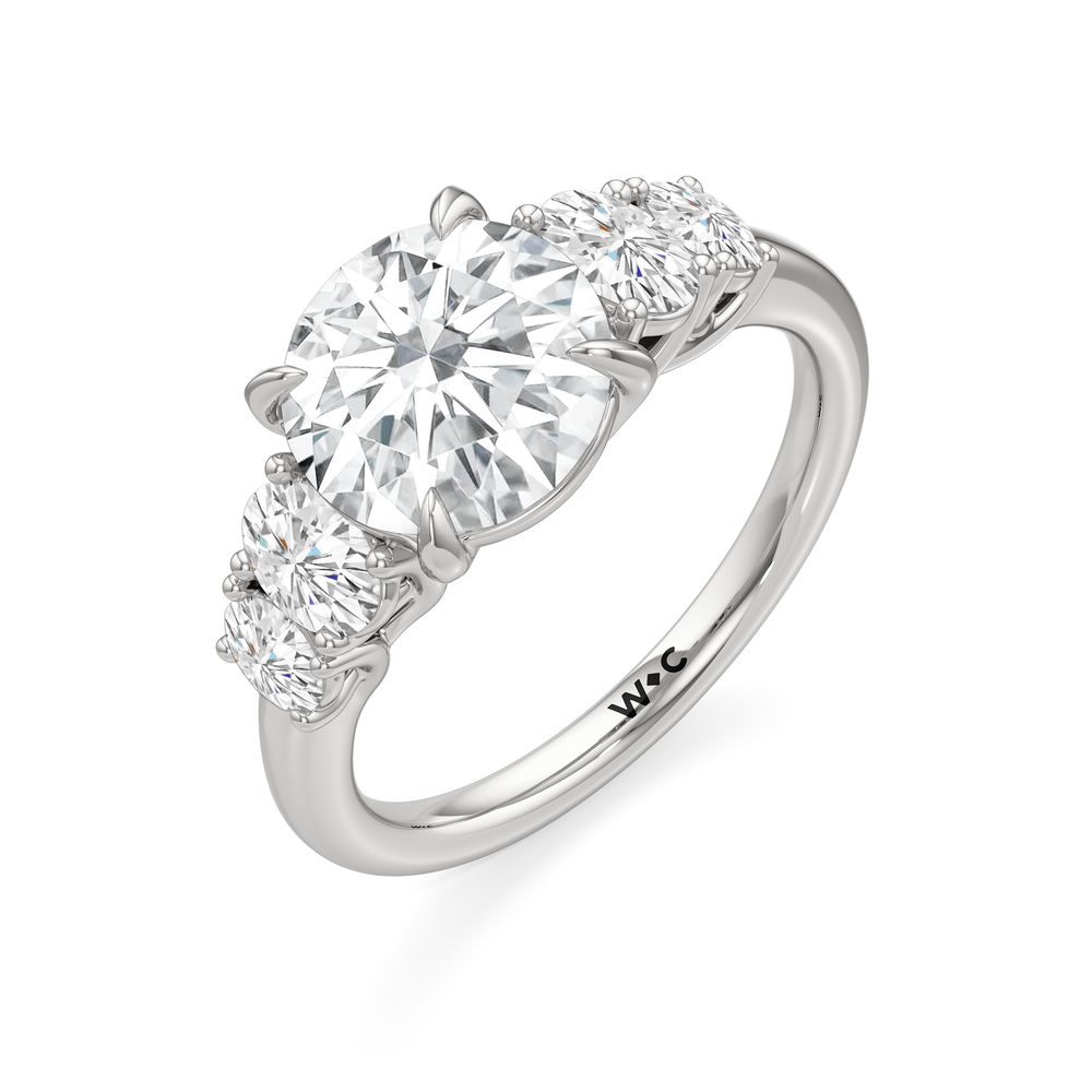 Trellis Oval Side Stone Engagement Ring with Round Cut Diamond in 14KT White Gold view 5
