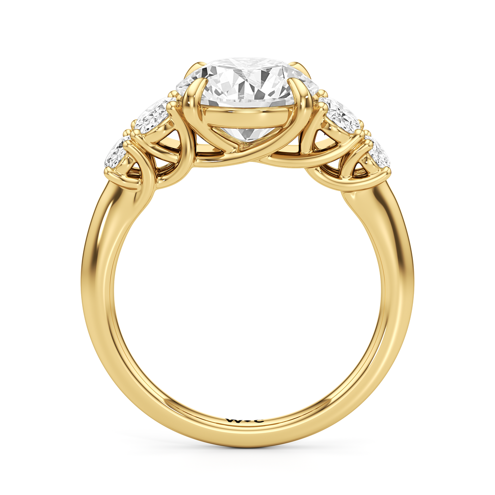Trellis Oval Side Stone Engagement Ring with Round Cut Diamond in 14KT Yellow Gold view 4
