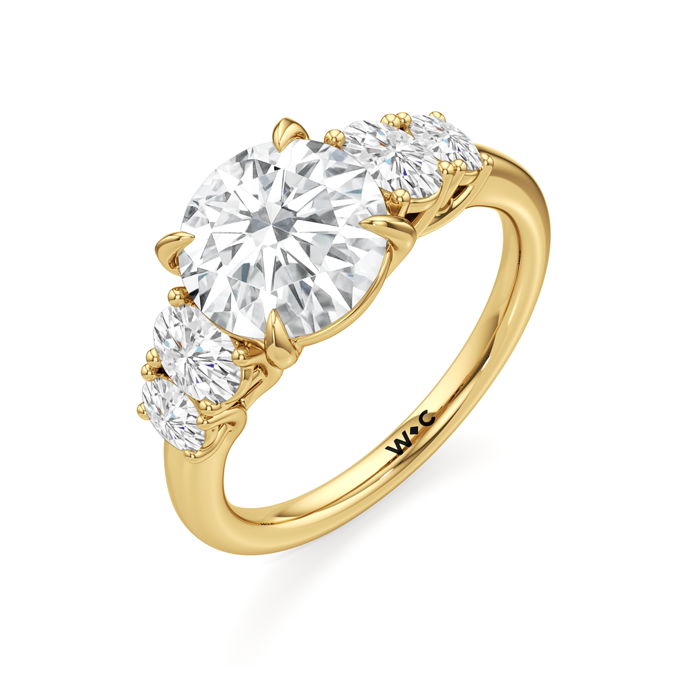 Trellis Oval Side Stone Engagement Ring with Round Cut Diamond in 14KT Yellow Gold view 5
