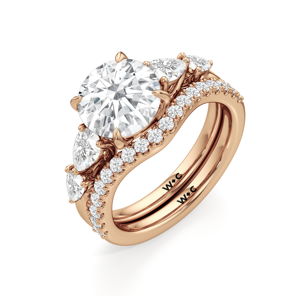 Trellis Pear Side Stone Diamond Wedding Band with 14KT Rose Gold Cut Diamond in 14KT Rose Gold view 6
