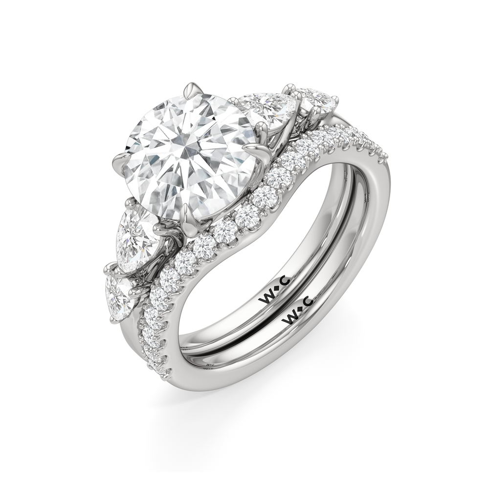 Trellis Pear Side Stone Diamond Wedding Band with 14KT White Gold Cut Diamond in 14KT White Gold view 6
