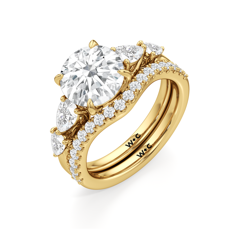 Trellis Pear Side Stone Diamond Wedding Band with 14KT Yellow Gold Cut Diamond in 14KT Yellow Gold view 6
