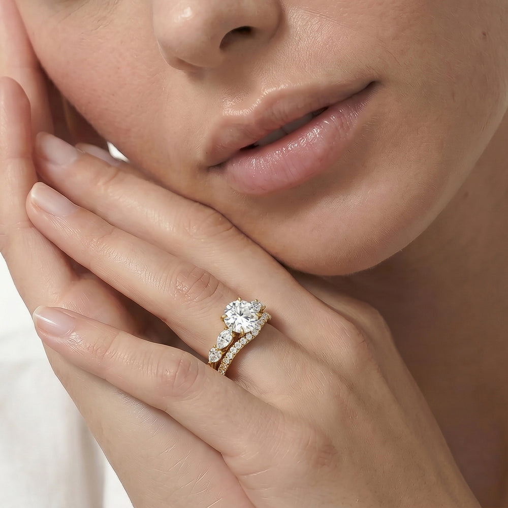 Trellis Pear Side Stone Diamond Wedding Band with 14KT White Gold Cut Diamond in 14KT White Gold view 3
