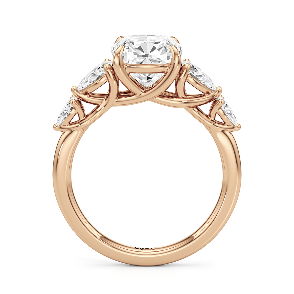 Trellis Pear Side Stone Engagement Ring with Cushion Cut Diamond in 14KT Rose Gold view 4
