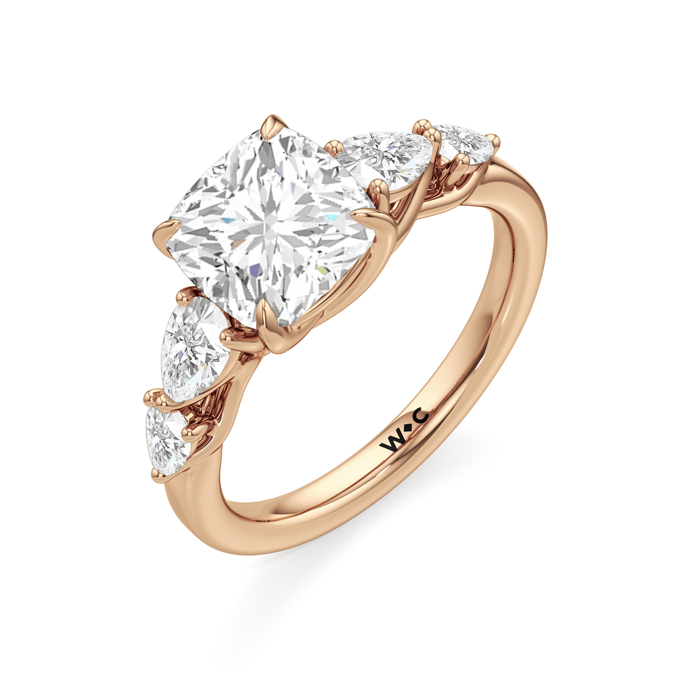 Trellis Pear Side Stone Engagement Ring with Cushion Cut Diamond in 14KT Rose Gold view 5
