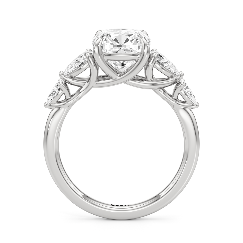 Trellis Pear Side Stone Engagement Ring with Cushion Cut Diamond in 14KT White Gold view 4
