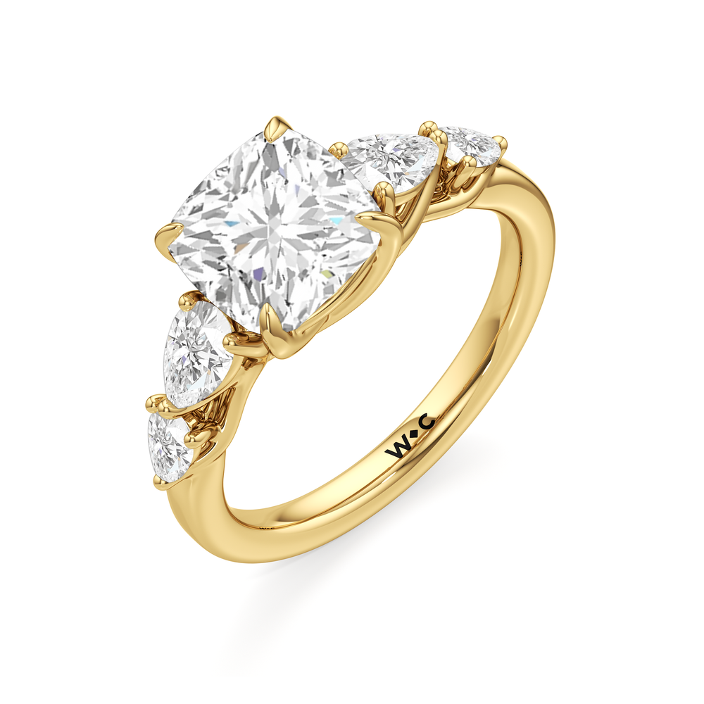 Trellis Pear Side Stone Engagement Ring with Cushion Cut Diamond in 14KT Yellow Gold view 5
