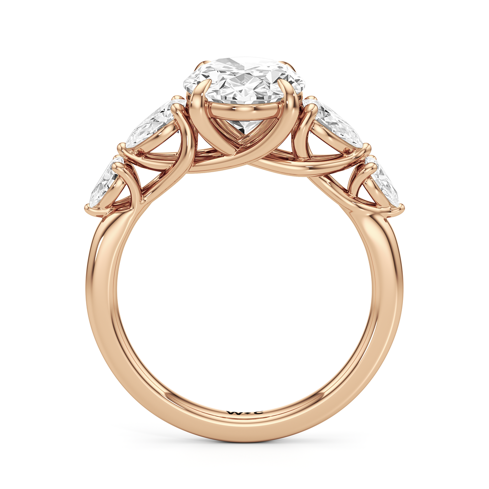 Trellis Pear Side Stone Engagement Ring with Oval Cut Diamond in 14KT Rose Gold view 4
