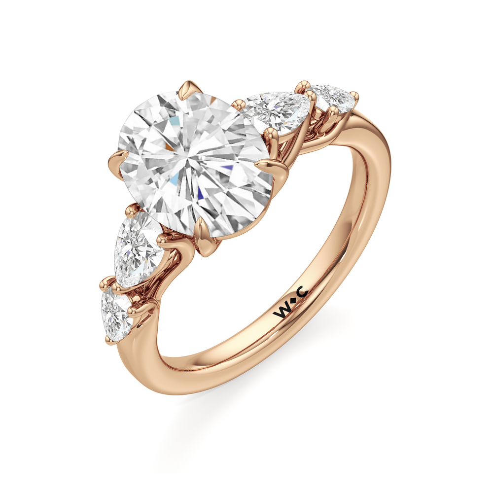 Trellis Pear Side Stone Engagement Ring with Oval Cut Diamond in 14KT Rose Gold view 5
