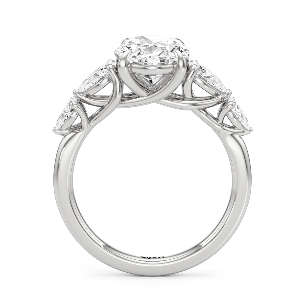 Trellis Pear Side Stone Engagement Ring with Oval Cut Diamond in 14KT White Gold view 4

