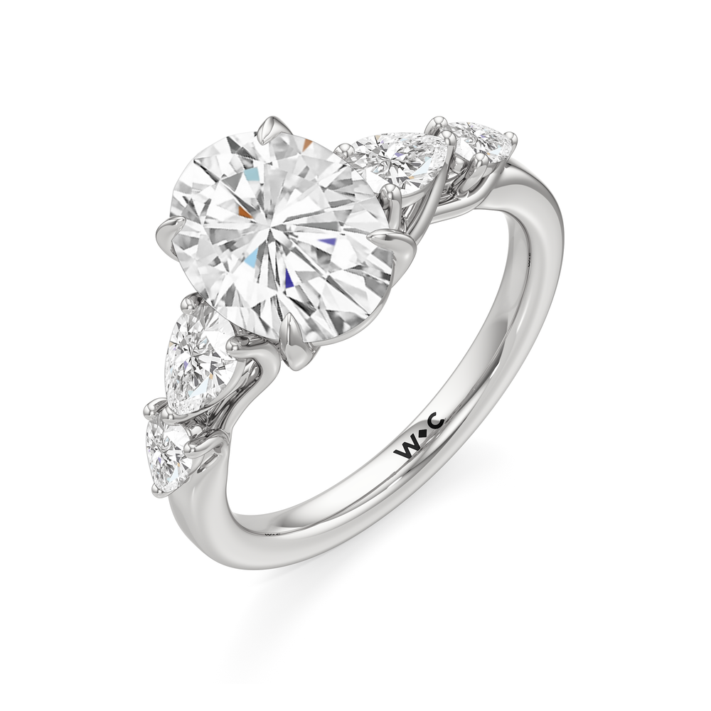 Trellis Pear Side Stone Engagement Ring with Oval Cut Diamond in 14KT White Gold view 5
