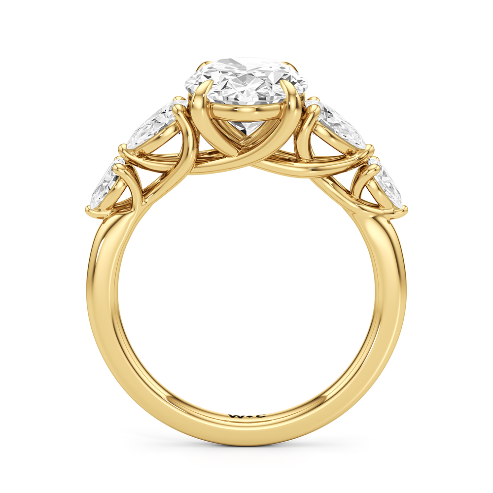Trellis Pear Side Stone Engagement Ring with Oval Cut Diamond in 14KT Yellow Gold view 4
