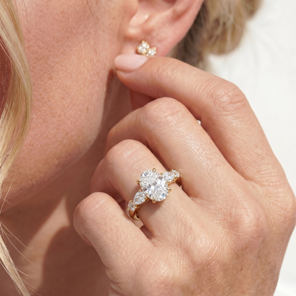Trellis Pear Side Stone Engagement Ring with Oval Cut Diamond in 14KT White Gold view 2
