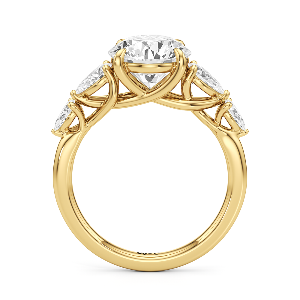Trellis Pear Side Stone Engagement Ring with Round Cut Diamond in 14KT Yellow Gold view 4
