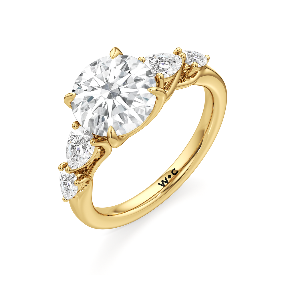 Trellis Pear Side Stone Engagement Ring with Round Cut Diamond in 14KT Yellow Gold view 5
