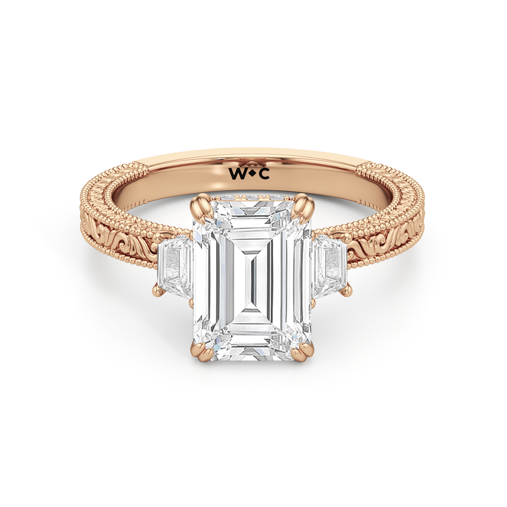 1503998-Engagement Ring with Emerald Cut Diamond in 14KT Rose Gold view 1
