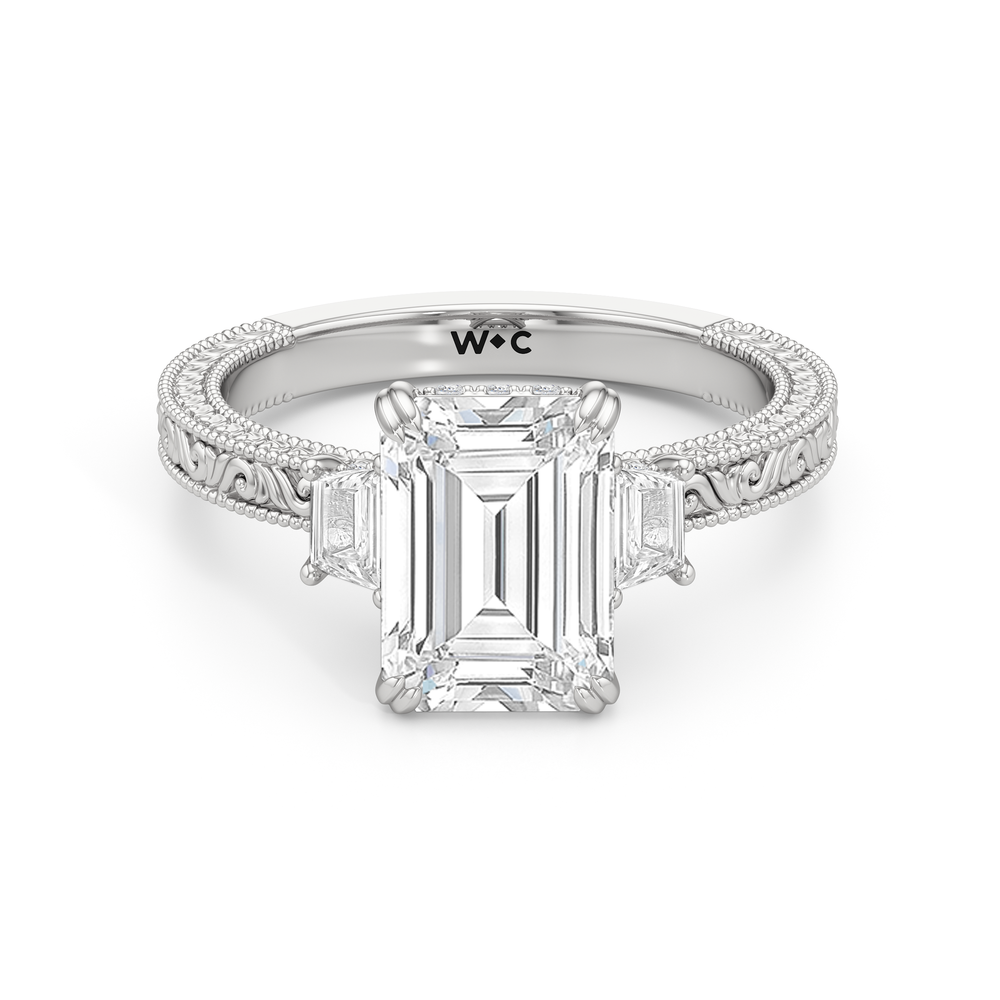 1503998-Engagement Ring with Emerald Cut Diamond in 14KT White Gold view 1
