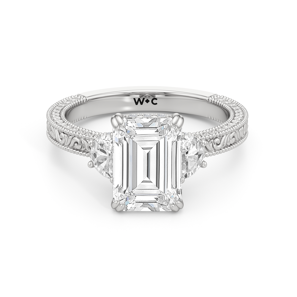 1503999-Engagement Ring with Emerald Cut Diamond in 14KT White Gold view 1
