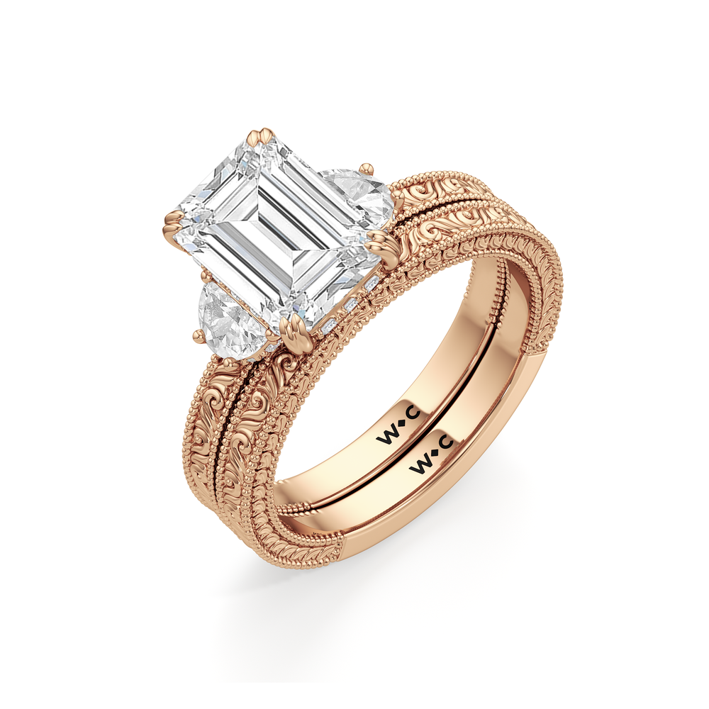 The Seraphine Half Moon Three Stone Ring with Oval Cut Diamond in 14KT Rose Gold view 7
