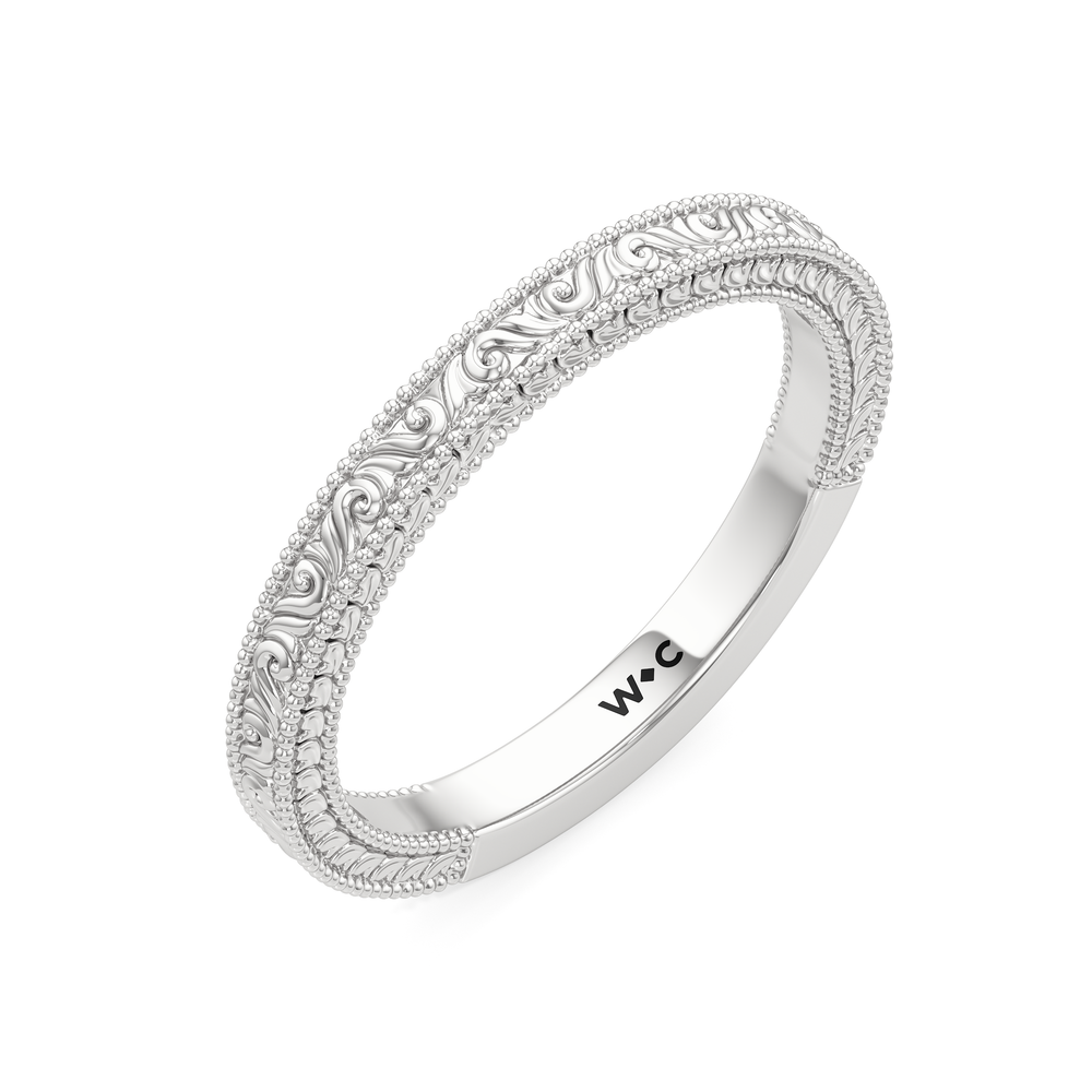 The Seraphine Half Moon Three Stone Wedding Band with Platinum Cut Diamond in 14KT Platinum view 5
