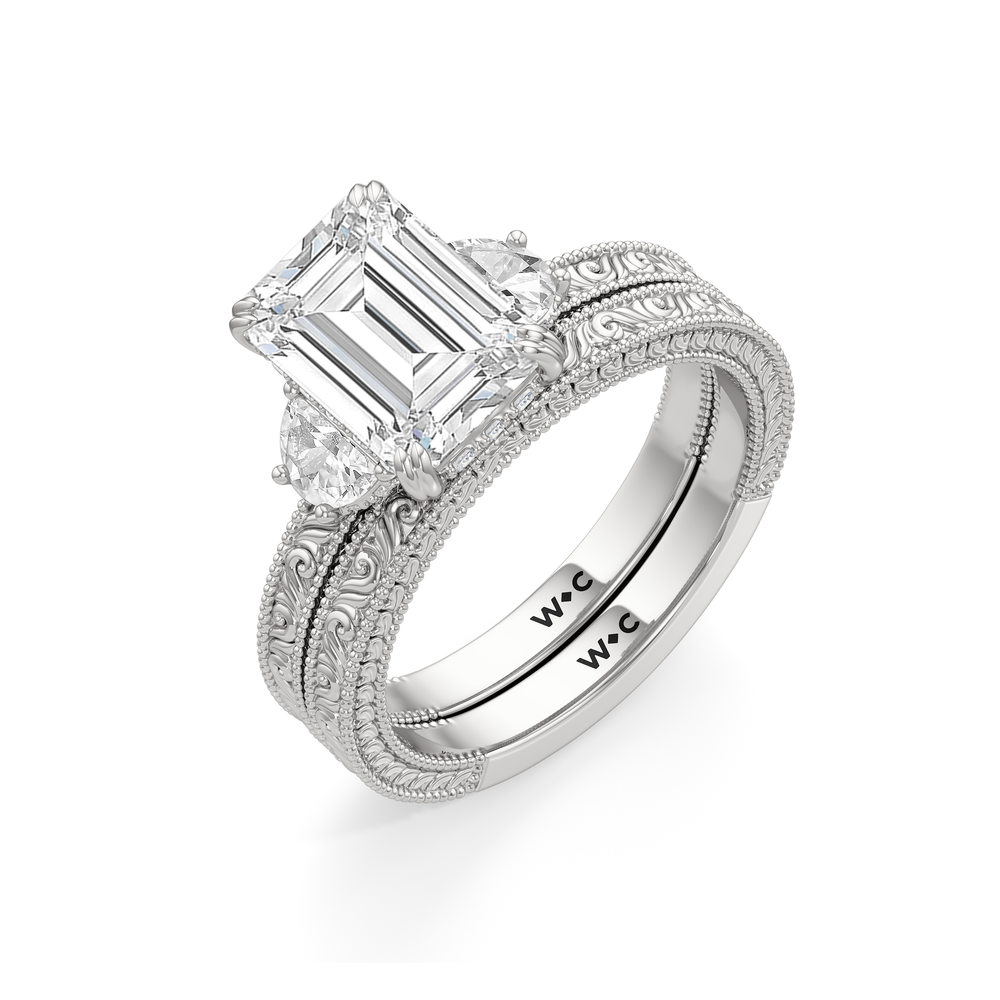 The Seraphine Half Moon Three Stone Wedding Band with Platinum Cut Diamond in 14KT Platinum view 6
