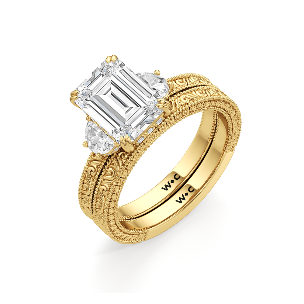 The Seraphine Half Moon Three Stone Wedding Band with 14KT Yellow Gold Cut Diamond in 14KT Yellow Gold view 6
