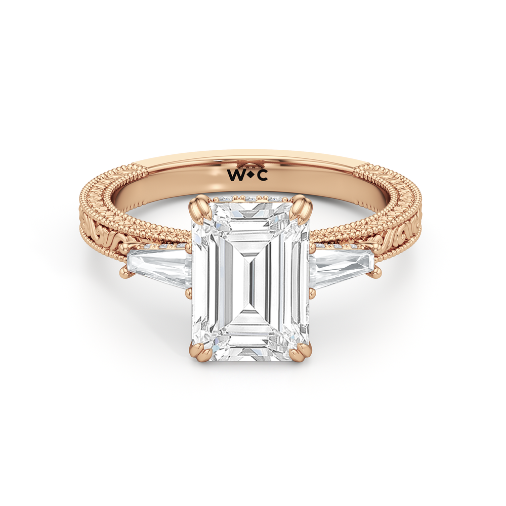 15040000-Engagement Ring with Emerald Cut Diamond in 14KT Rose Gold view 1
