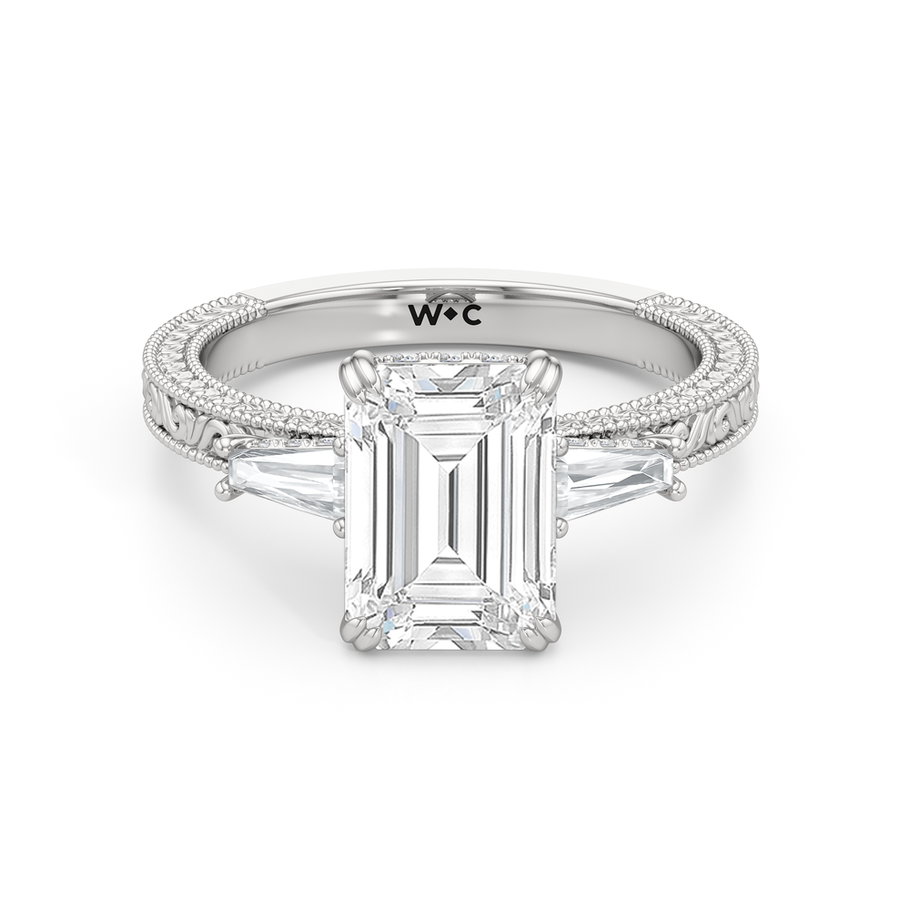 15040000-Engagement Ring with Emerald Cut Diamond in 14KT White Gold view 1
