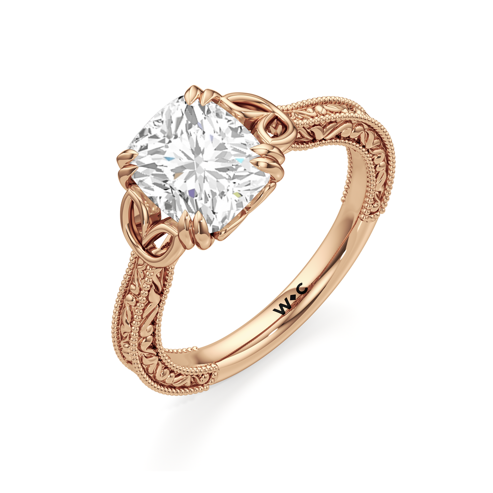 The Seraphine Heart Low-Profile Ring with Elongated Cushion Cut Diamond in 14KT Rose Gold view 6
