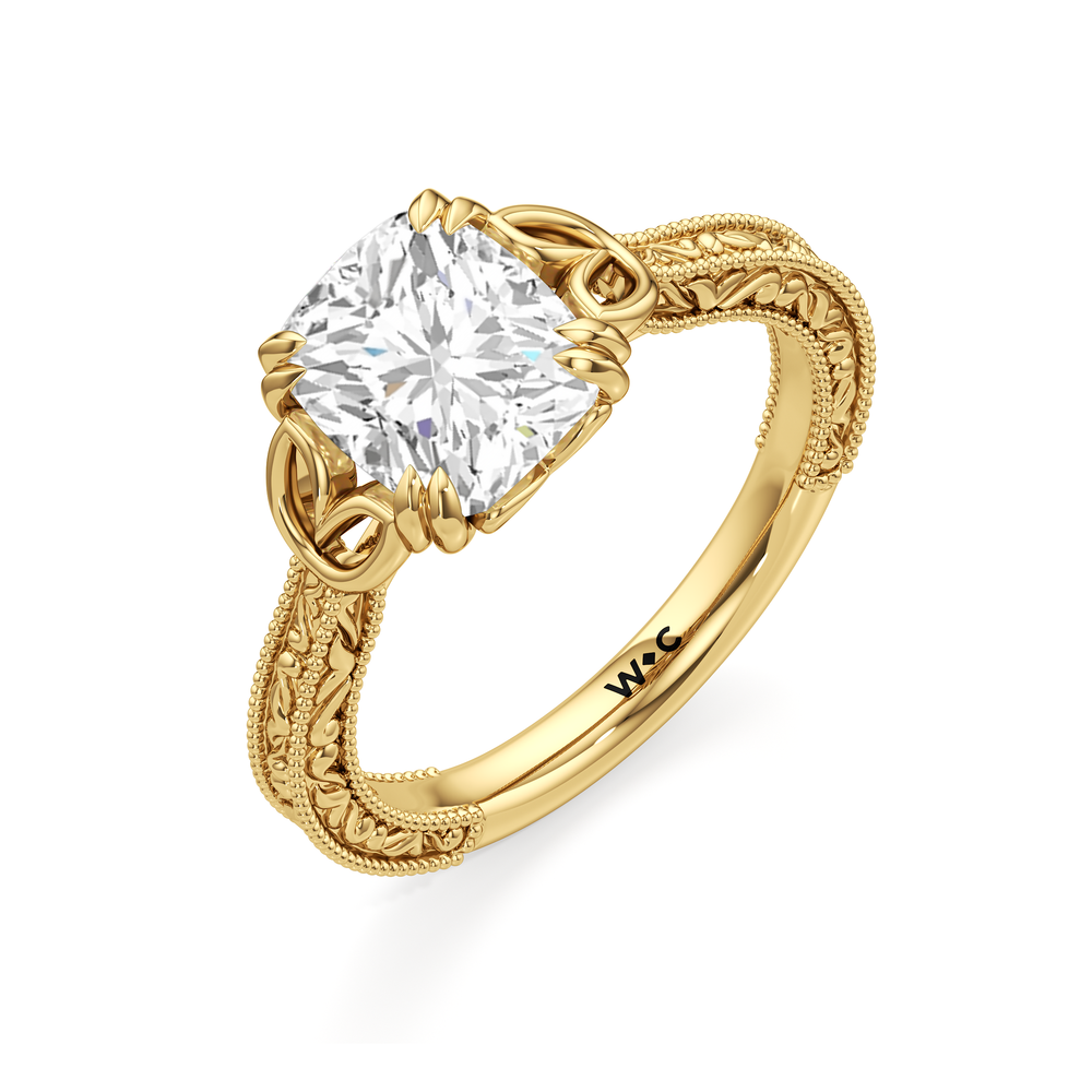 The Seraphine Heart Low-Profile Ring with Elongated Cushion Cut Diamond in 14KT Yellow Gold view 6
