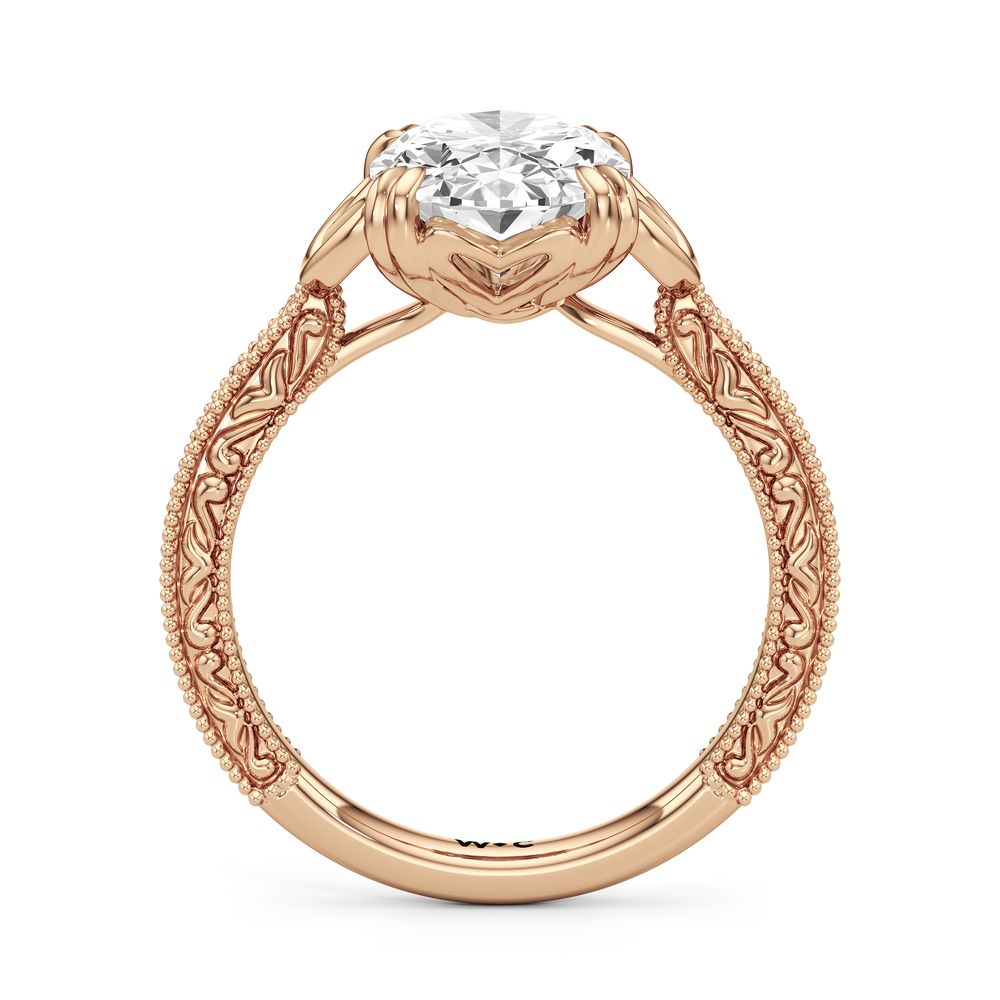 The Seraphine Heart Low-Profile Ring with Oval Cut Diamond in 14KT Rose Gold view 5

